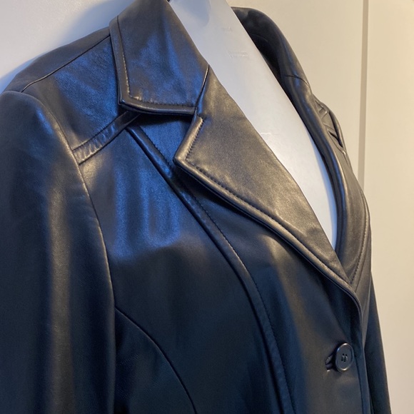 CANADIAN Leather Jacket Black Tailored EUC Sz 14 Large Leonardos Blazer Buttons - Picture 10 of 16